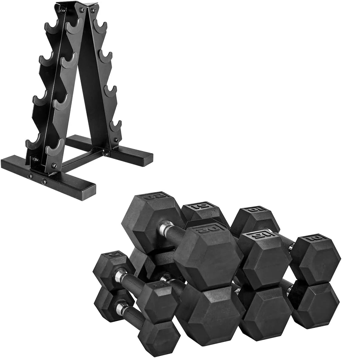 CAP Barbell Rubber Coated Dumbbell Weight Set with Vertical Rack | 100 lb, 150 lb, and 210 lb