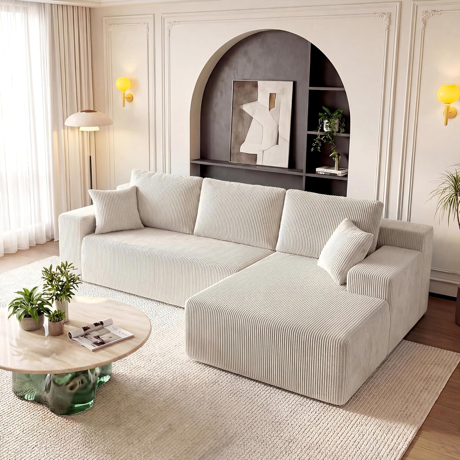 Cloud Sectional Boneless Couches for Living Room, Modular L Shaped Couch with Deep Seat Oversized Right Facing Chaise, Memory Foam Compressed Spineless 3 Seater Sofa for Apartment, Black | No Assembly Required, Deep Seat, Cat-Claw Resistant, High-Res