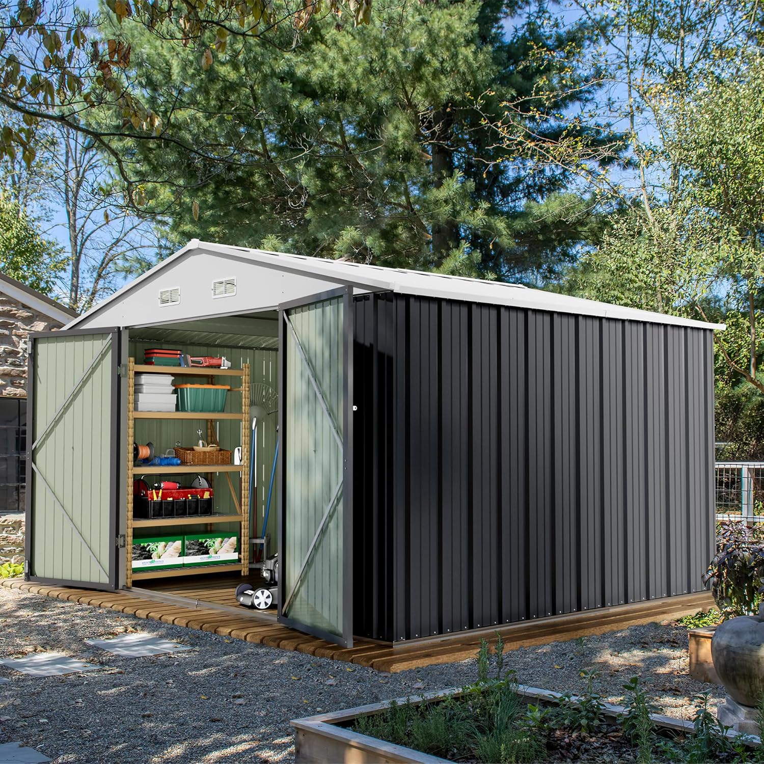 Devoko Outdoor Storage Shed 5 x 3 FT Lockable Metal Garden Shed Steel Anti-Corrosion Storage House with Single Lockable Door for Backyard Outdoor Patio