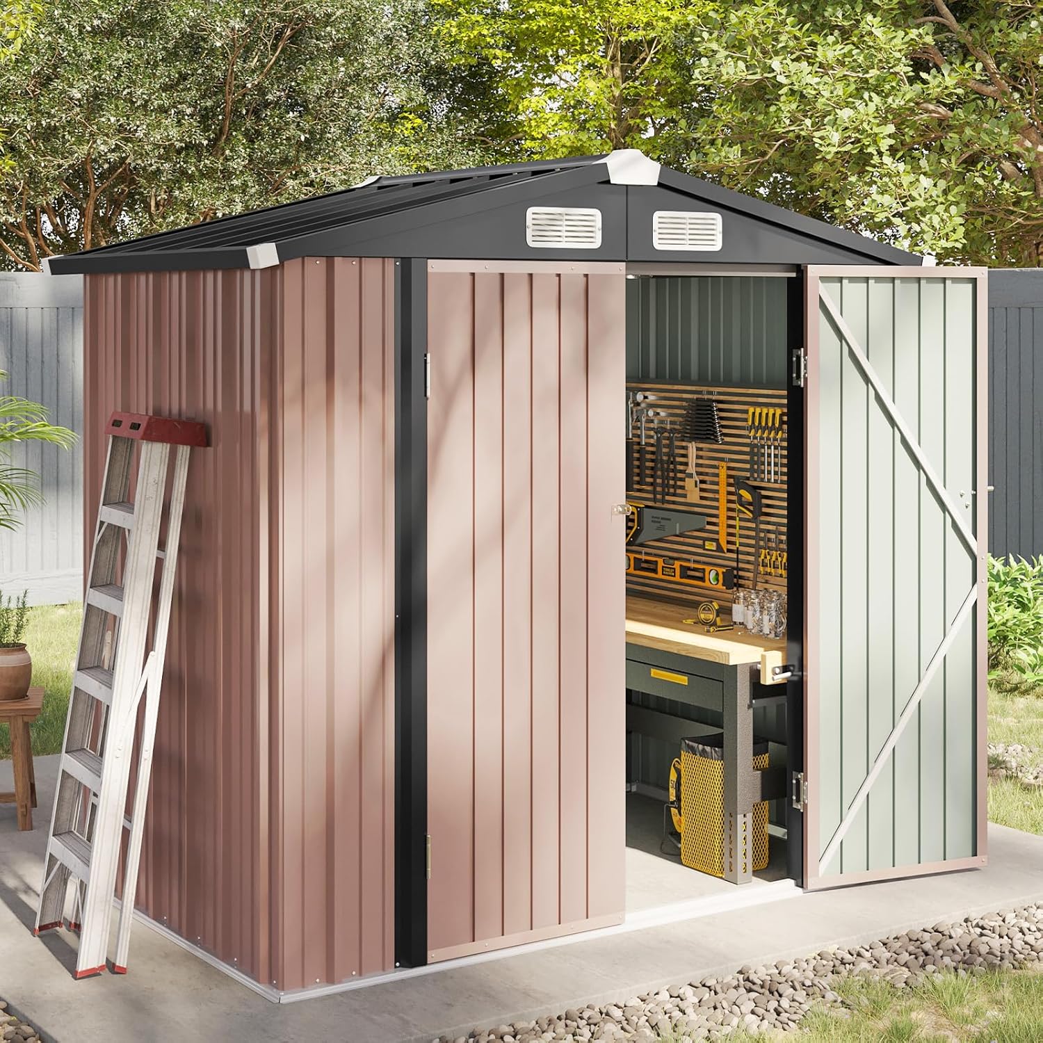 Aoxun 6.2x4 FT Shed Outdoor Storage Shed Metal Garden Shed Sloping Roof Tool Shed Bike Shed