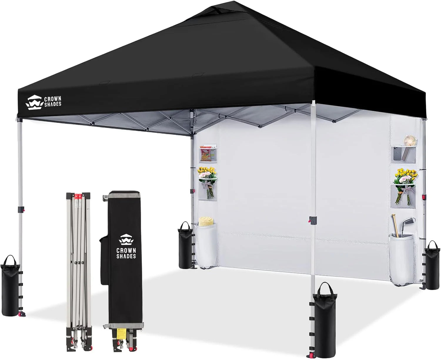 CROWN SHADES Canopy Tent 10x10 Pop Up Canopy Outdoor Shade with Pockets Sidewall, Easy Up Sun Shelter with One Person Set Up Center Lock, Portable Instant Camping Beach Canopy Tents, Purple