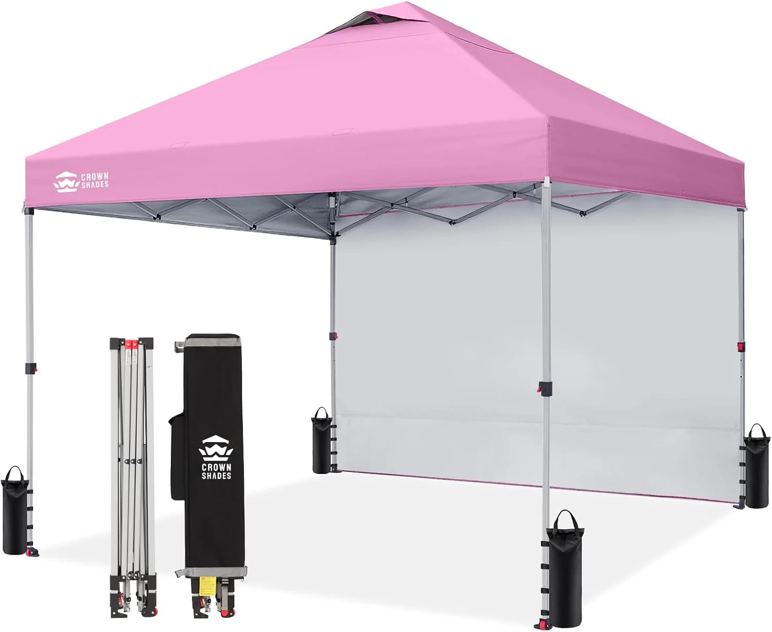 CROWN SHADES 10x10 Pop Up Canopy with 1 Side Wall - Beach Tent with One Push Setup - Outdoor Sun Shade for Events, Parties, Camping - Gazebo with STO-N-Go Cover Bag (White)