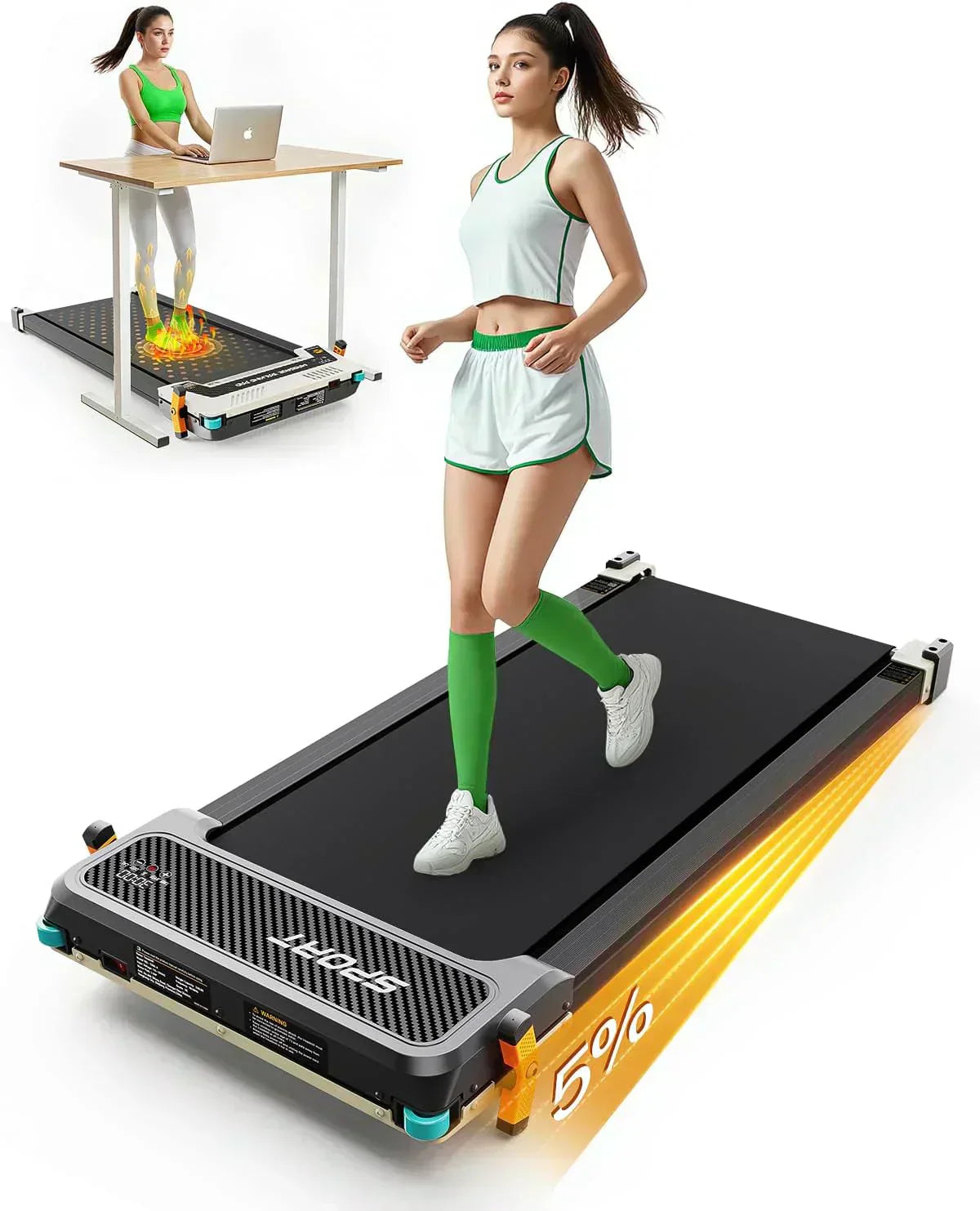 Akluer Inclined Home Treadmill 2.5 HP Small Under-Desk Treadmill Remote Control LED Display