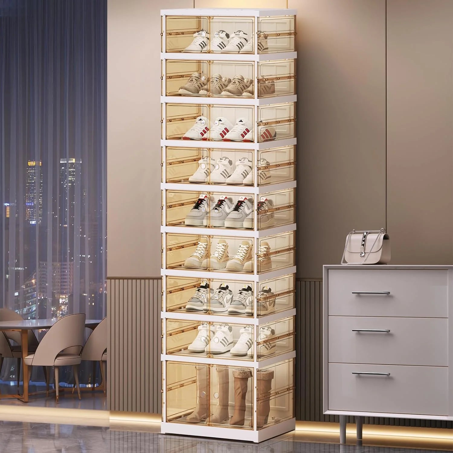 Collapsible Shoe Rack Organizer 9 Tiers-36 Pairs Foldable Shoe Cabinet with Doors