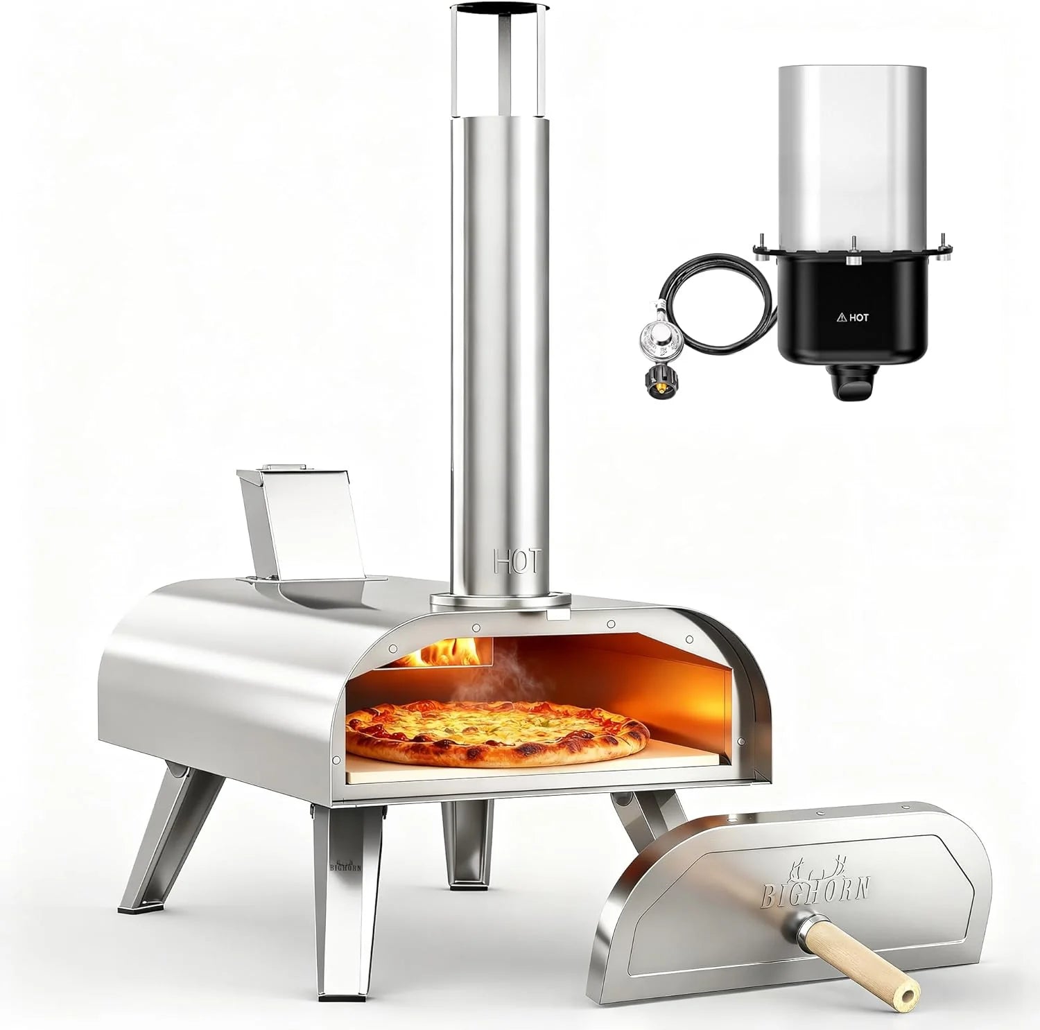 BIG HORN OUTDOORS 12 Multi-Fuel Outdoor Pizza Oven 3-in-1 Wood-Fired, Gas