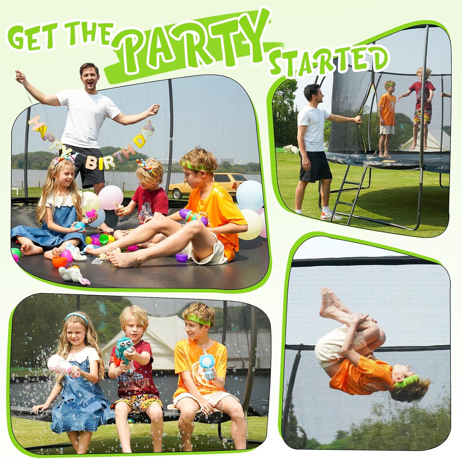 Gigu 10FT 12FT 14FT Recreational Trampolines with Enclosure Net and Ladder and Anti-Rust Coating, ASTM Approved Trampoline Outdoor for Kids and Adults Outdoor Yard Trampolines