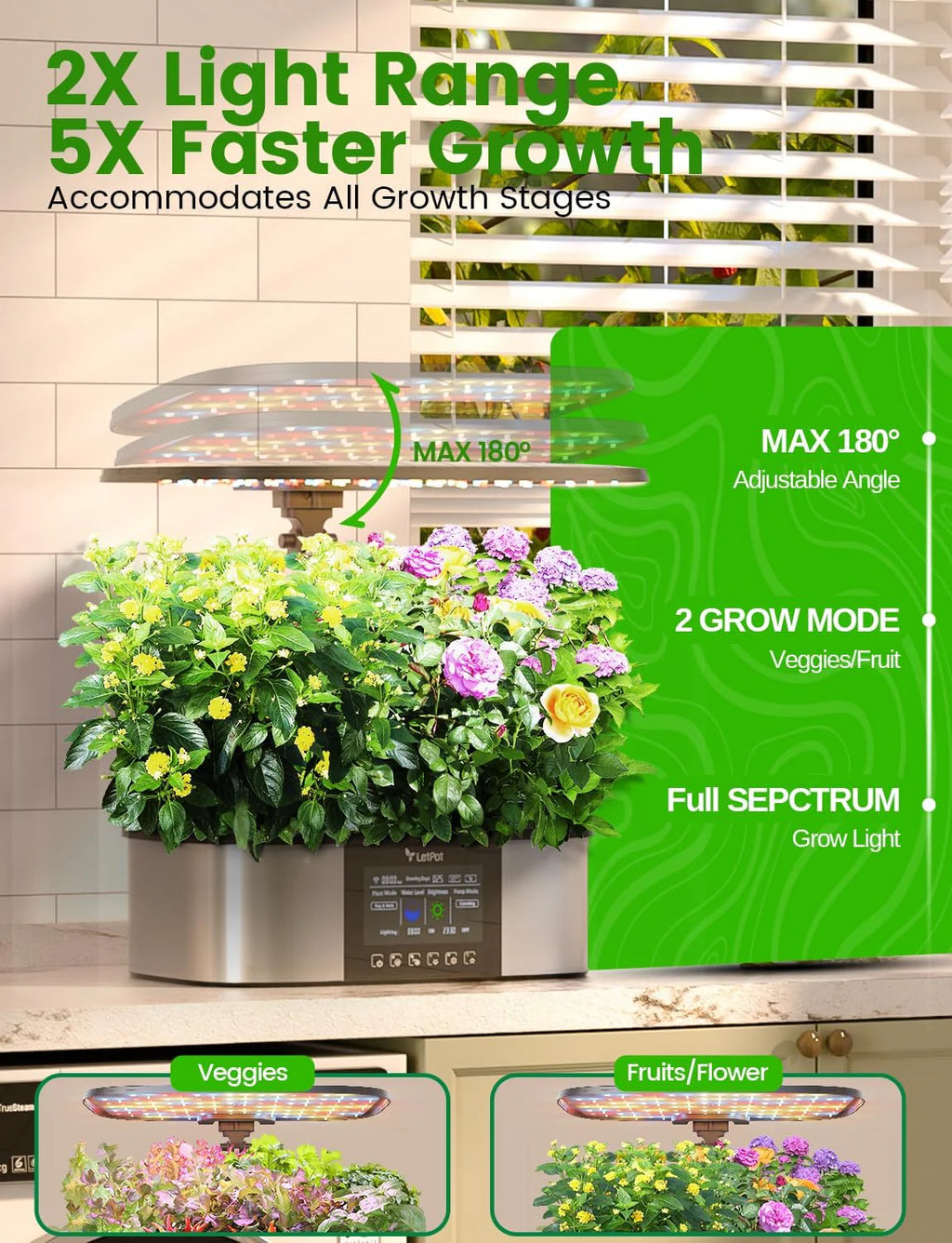 Hydroponic Planting System, 12 Indoor Smart Herb Garden Set, Indoor Garden, App and WiFi Control, with 24W Grow LED, 5.5L Water Tank, Pump System, Automatic Timer