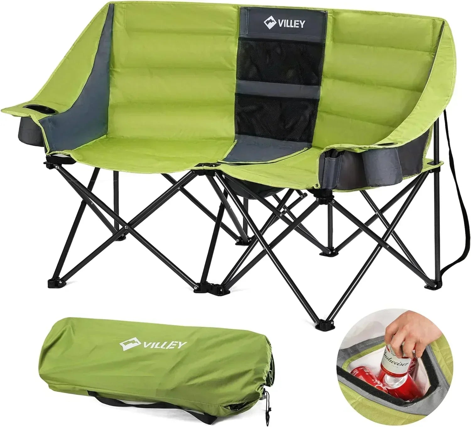 Double camping chair extra wide love seat heavy duty padded camping sofa portable folding chair