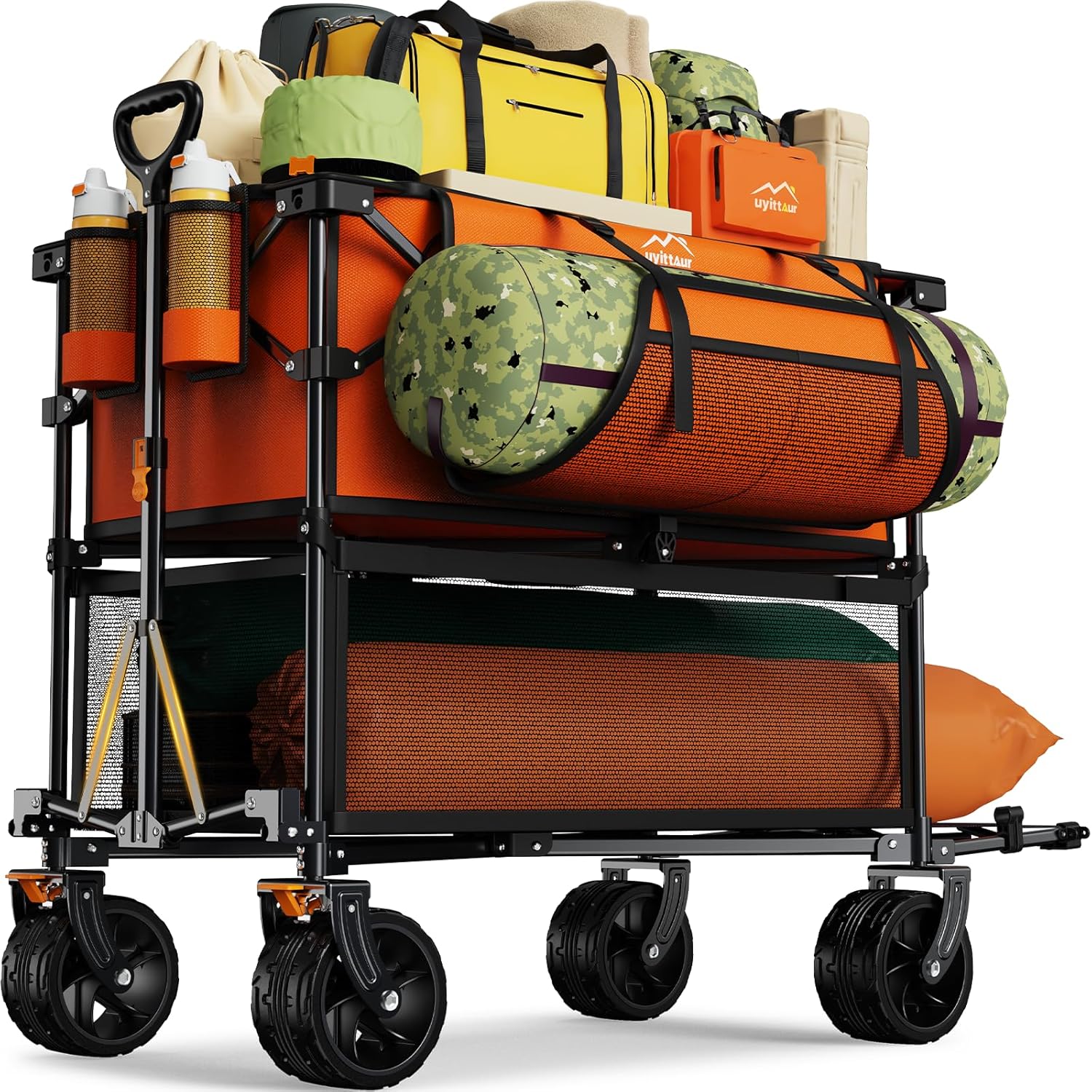 Foldable 50''L Extra Long Double Decker Wagon for Sport 400L Collapsible Heavy Duty Wagon Cart