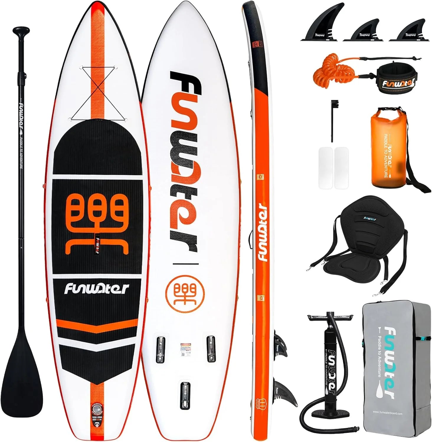 FunWater Inflatable Stand Up Paddle Board with Premium SUP Paddle Accessories, Non-Slip EVA Deck, 11'/10'6' Paddle
