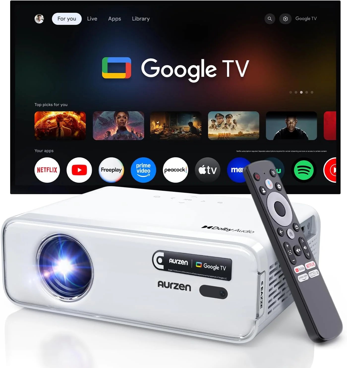 Aurzen EAZZE D1 Smart Projector with WiFi and Bluetooth, Officially-Licensed APP