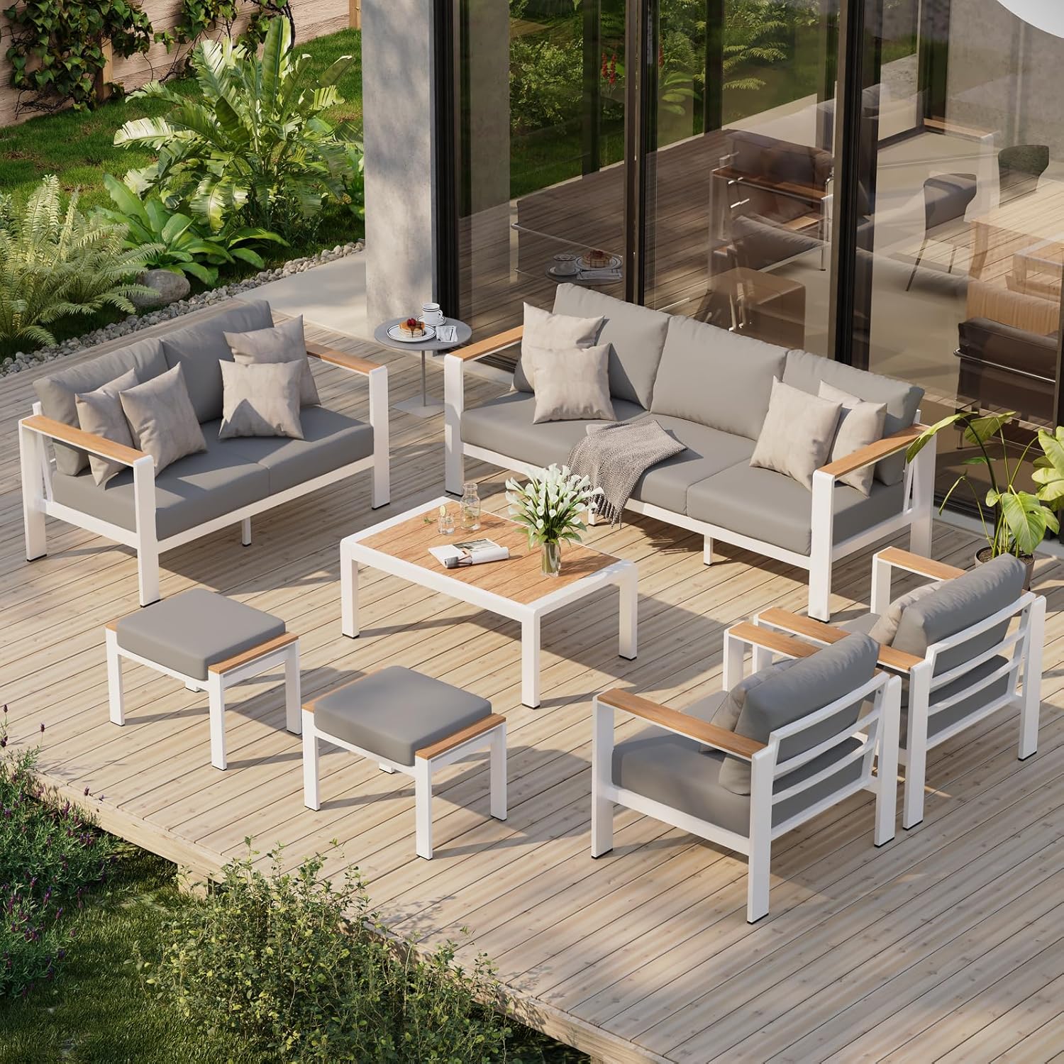 Aluminum Outdoor Patio Furniture Set with Coffee Table, 5 Piece Patio Conversation Sets, Outdoor Sectional Furniture for Porch, Balcony, Yard, Gray