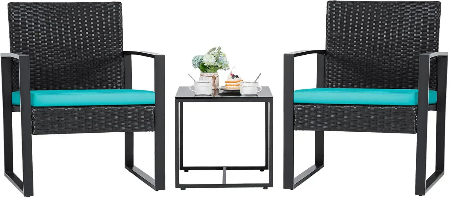 Flamaker 3 Pieces Patio Set Outdoor Wicker Furniture Sets Modern Rattan Chair Conversation Sets