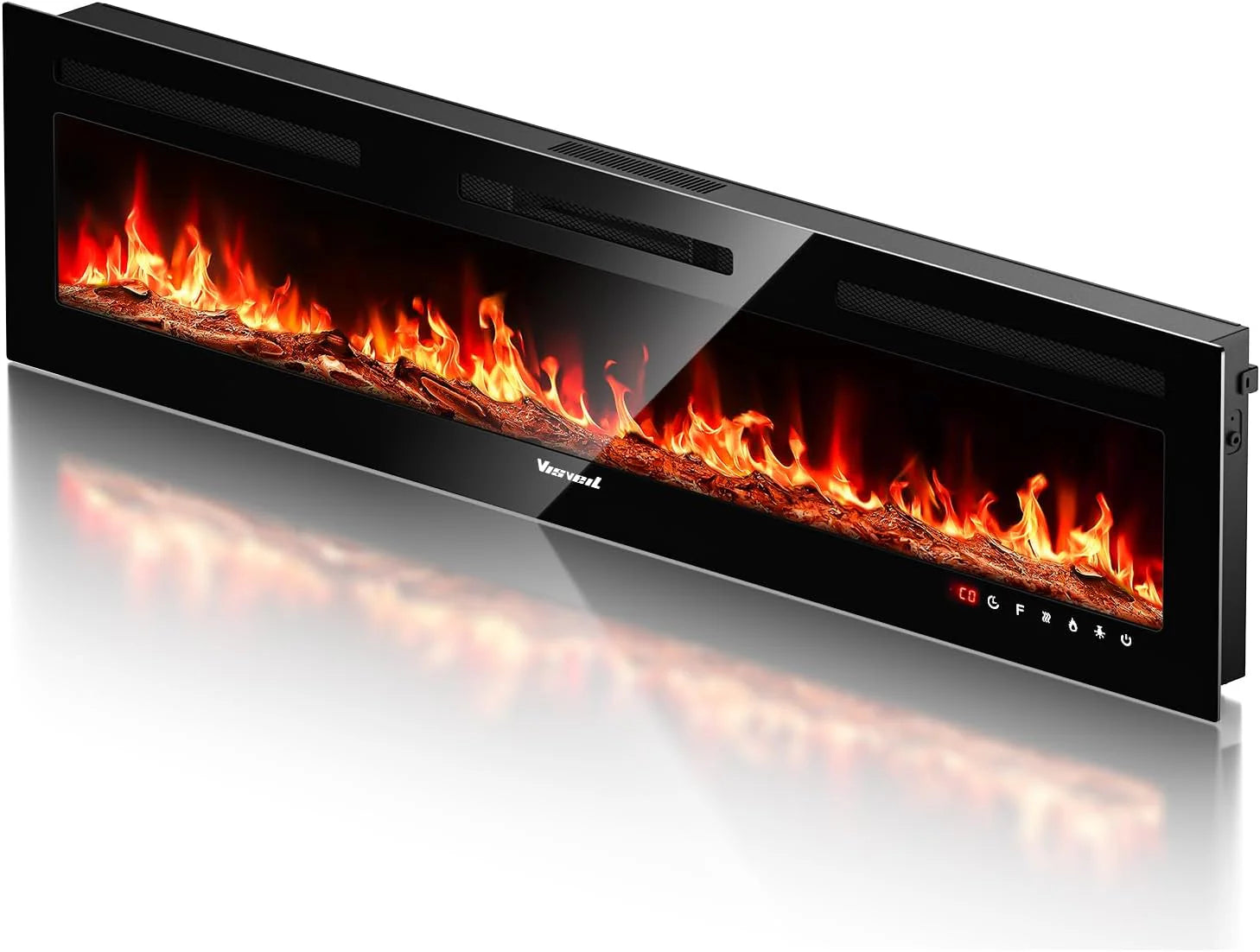 Electric Fireplace 60Inch,Wall Mounted Electric Fireplace Heater with Timer Inserts��TV Stand Touch Screen and Realistic Flame,Log Set,Crystal Flames 750 to 1500W��Remote for Living Room