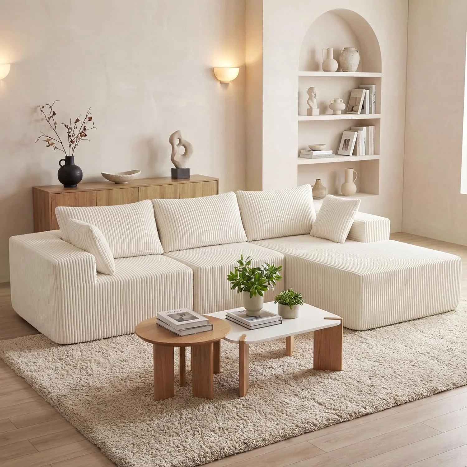 DUMOS 108 Boneless Couch, Cloud Sectional Couch with L-Shape Chaise, Modular Sectional Sofa with Deep Seat, Upholstered Couch for Living Room Bedroom, No Assembly Required (Beige, Left Facing Chaise)