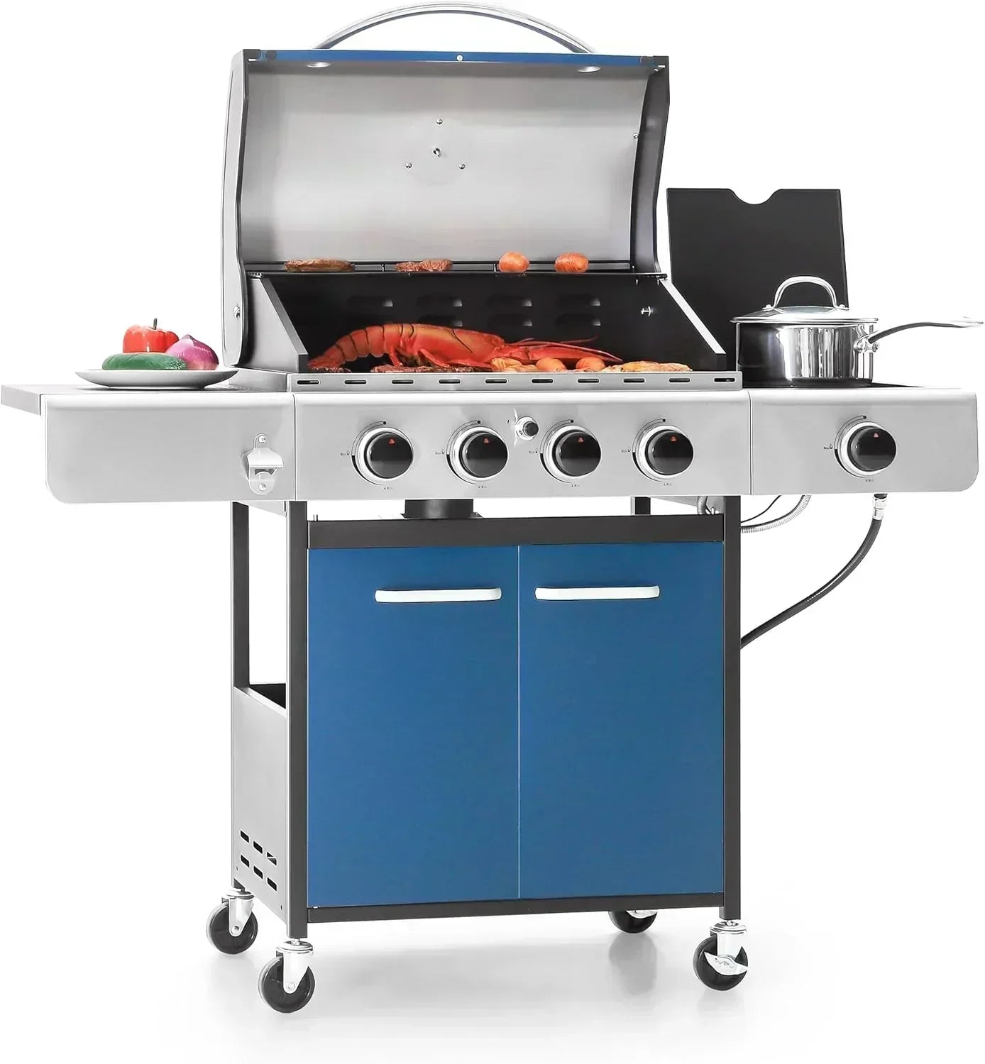 Captiva Designs 4-Burner Propane Gas BBQ Grill Side Burner Porcelain-Enameled Cast Iron Grates