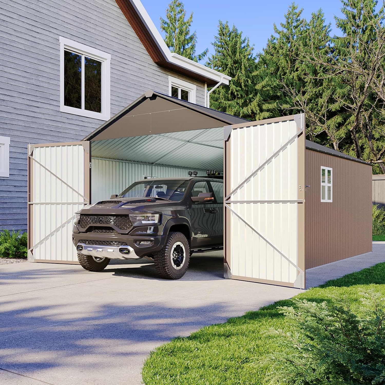 Aoxun 6.2x4ft Shed Outdoor Storage Shed with Lockable Door Metal Garden Tool Shed