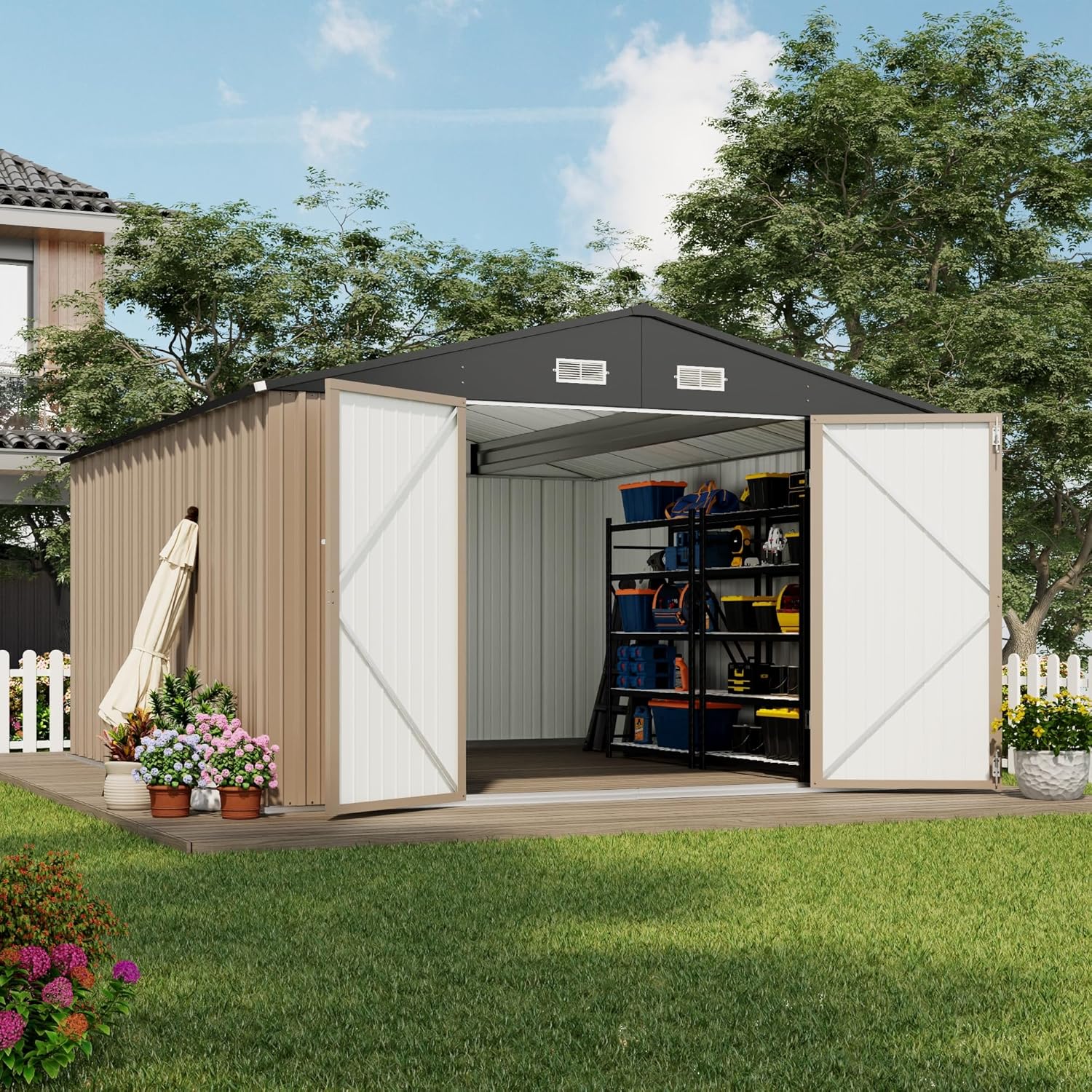 Devoko Outdoor Storage Shed 5 x 3 ft Lockable Metal Garden Shed Steel Storage