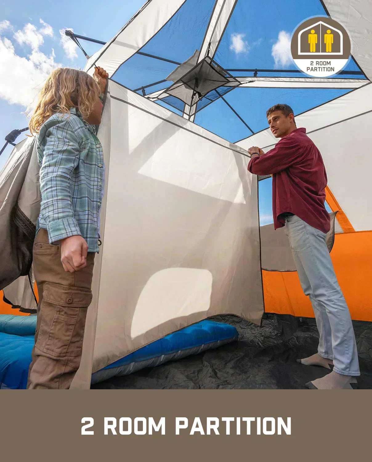 Portable camping tent for 4/6/8/10 people with instant cabin and rainproof and windproof