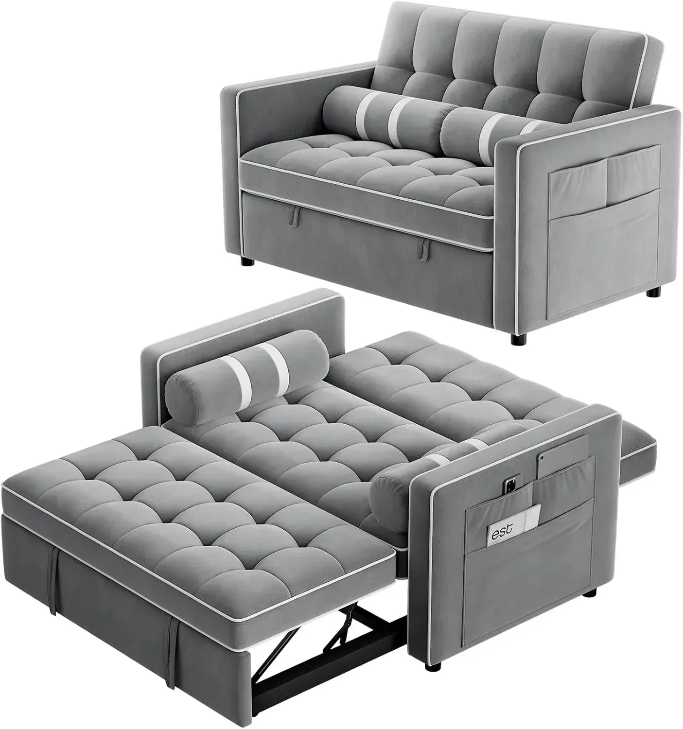 Pipishell 3 in 1 Convertible Sleeper Sofa Bed Pull Out Couch for Living Room USB Ports Side Pockets