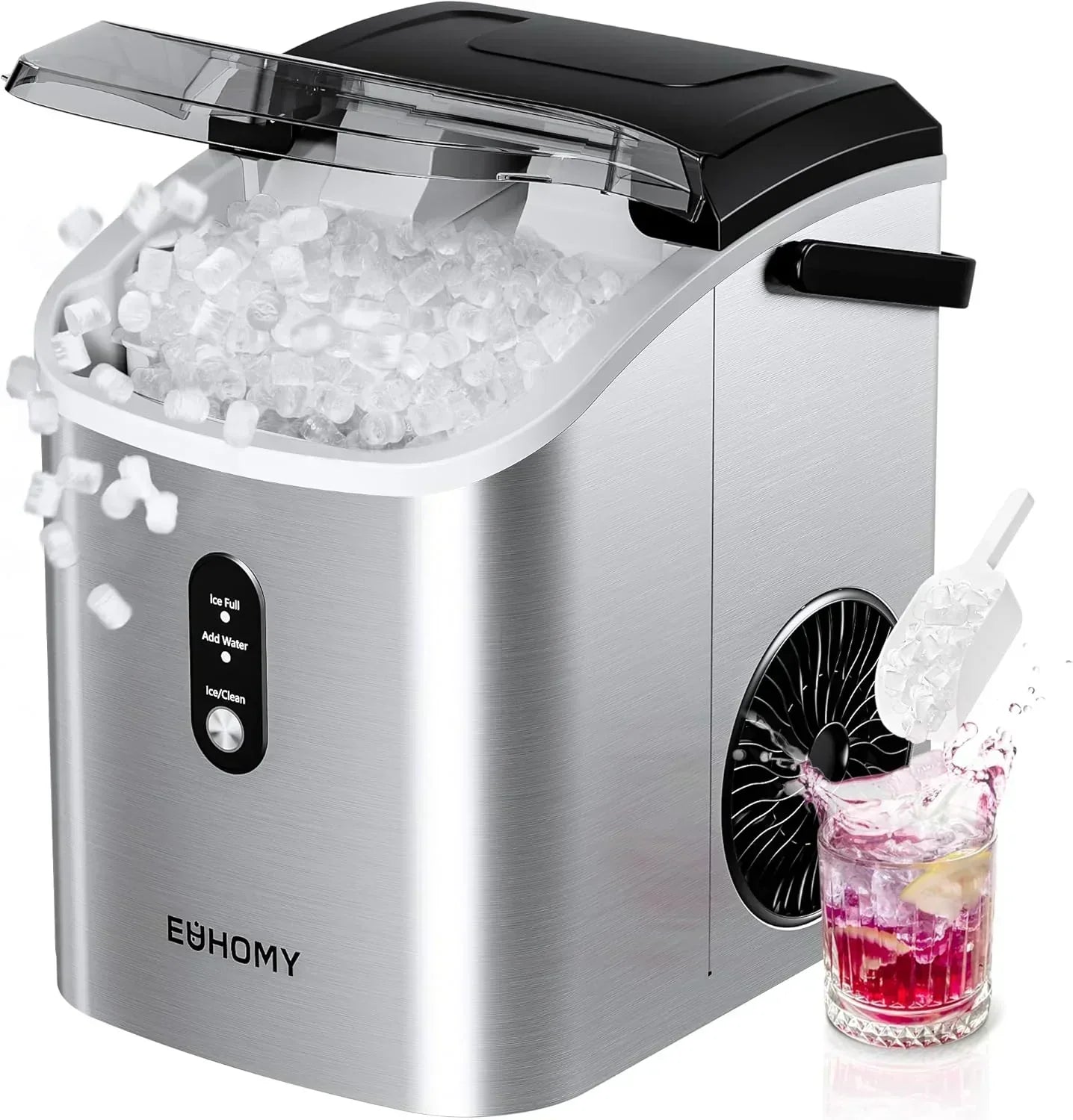 EUHOMY Nugget Ice Maker Countertop with Handle Ready 34lbs Per Day Removable Top Cover
