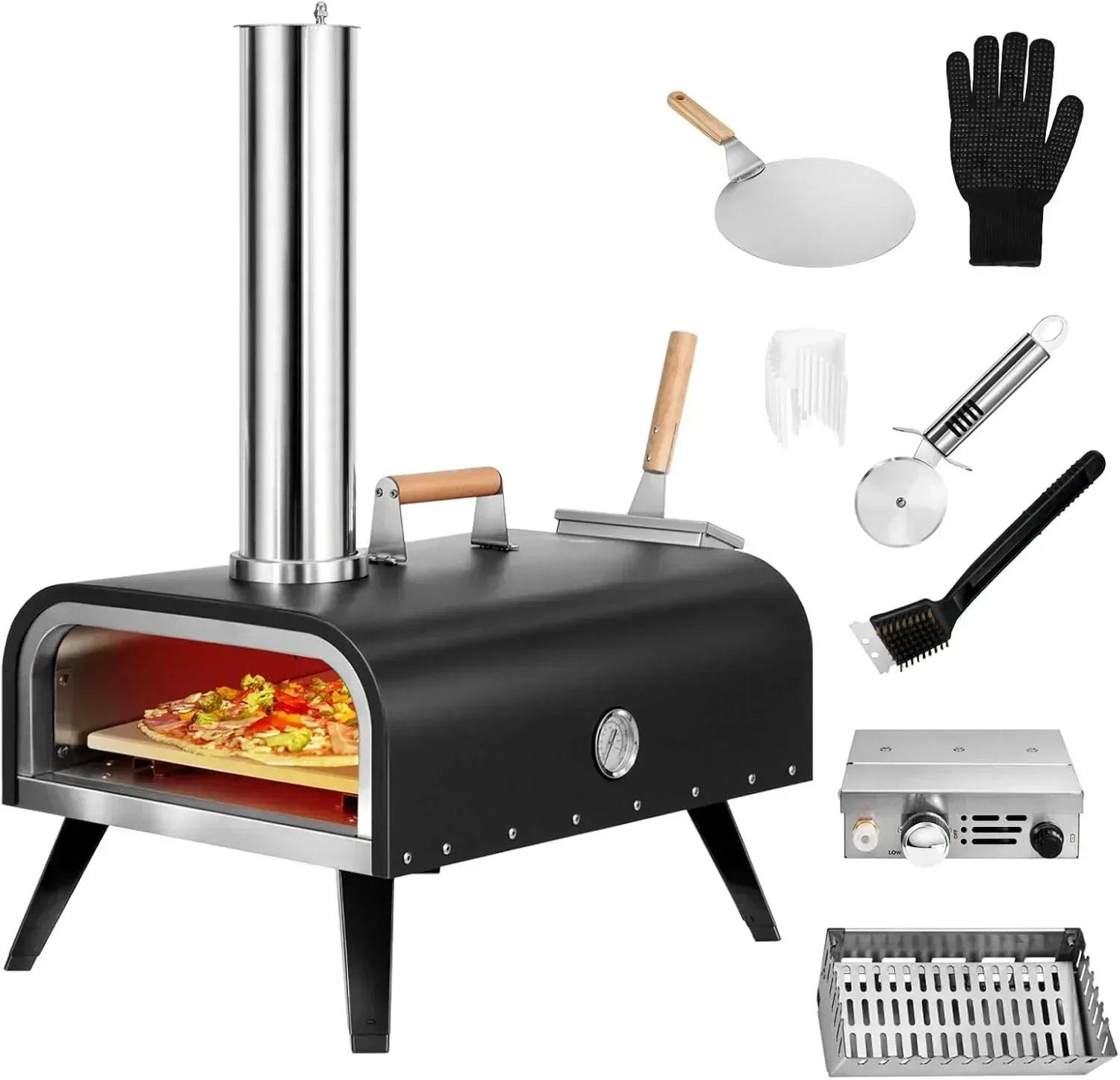 EDOSTORY Outdoor Pizza Oven Wood Fired for Outside Patio Maker With Stone Peel Grill Rack
