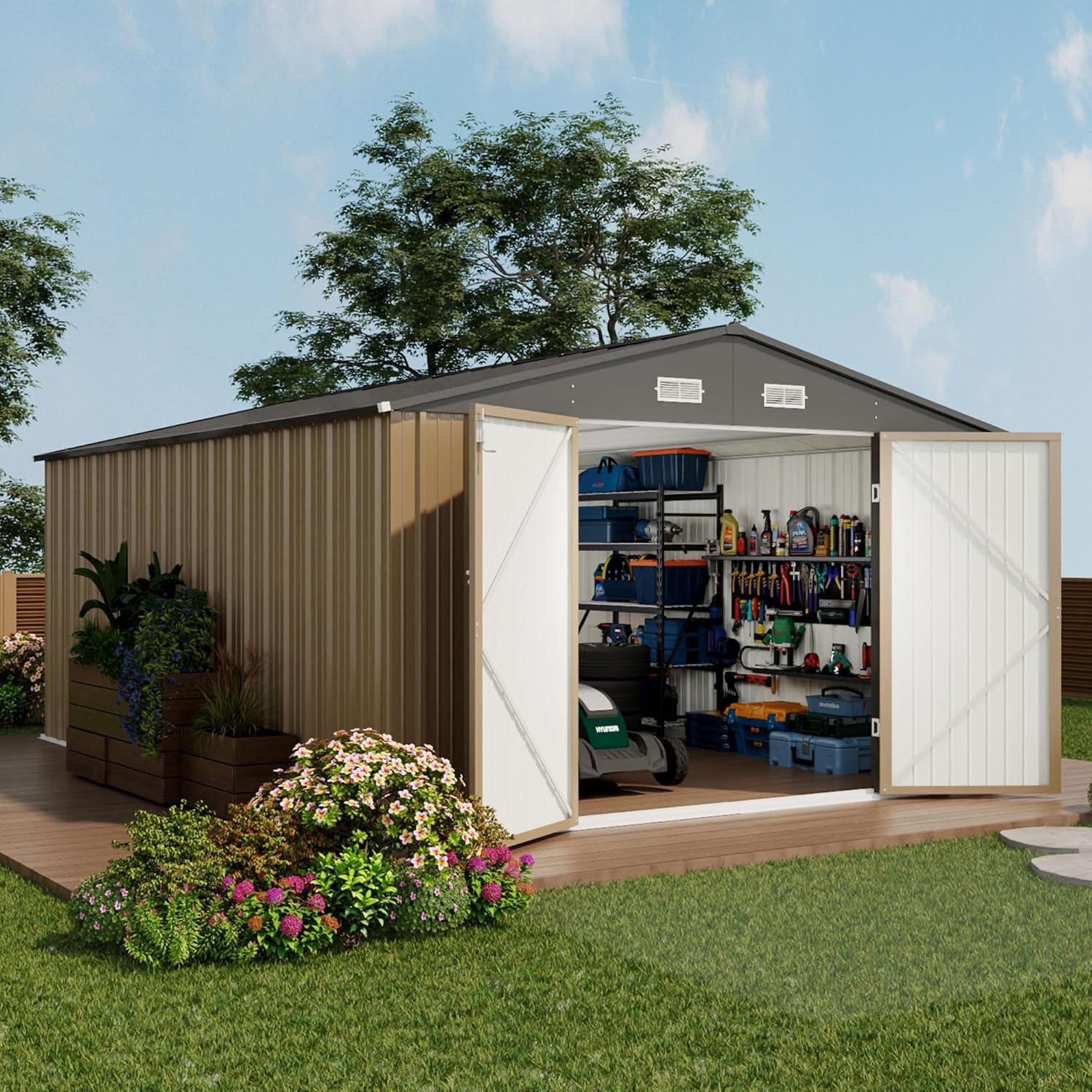 Devoko Outdoor Storage Shed 5 x 3 ft Lockable Metal Garden Shed Steel Storage