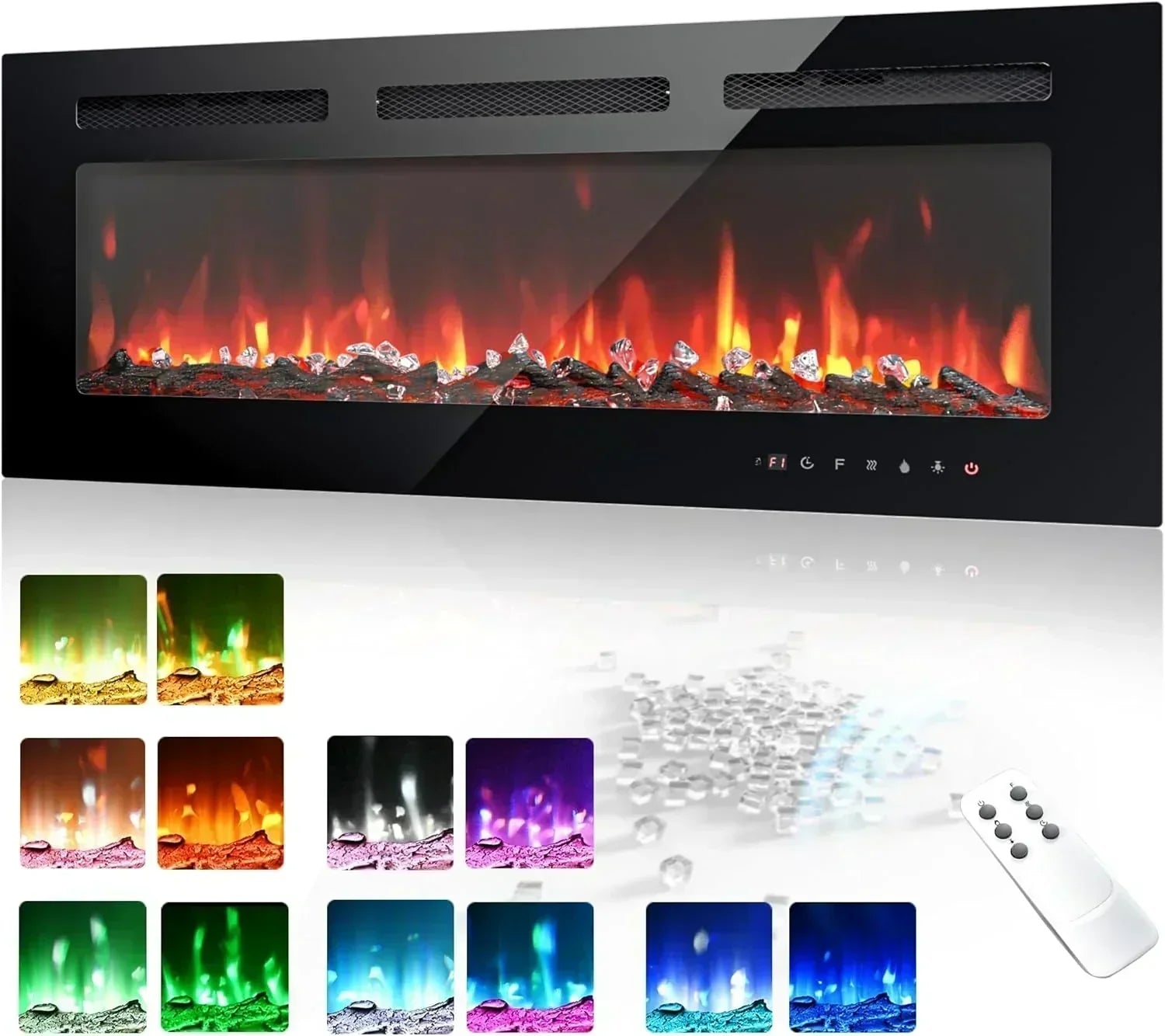 EUHOMY 50 Inch Electric Fireplace Wall Recessed Adjustable Flame Color Fireplace Heater