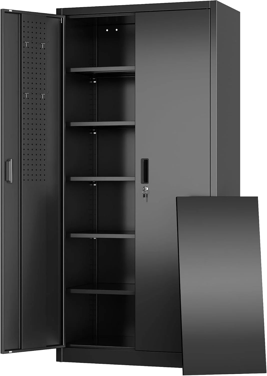Aobabo Upgraded Garage Storage Cabinets with Wheels,Metal Storage Cabinets with 5 Adjustable Shelves for Garage Home Office Storage, Black,71''H*34''W*18''D,Assembly Required