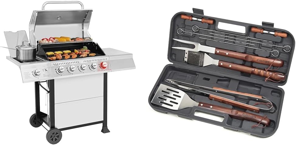 Royal Gourmet GA5401T 5-Burner Propane Gas Grill with Sear Burner and Side Burner, Stainless Steel BBQ Grill with 632 Sq. In. Grilling Area for Outdoor Barbecue Cooking, 64,000 BTUs, Silver