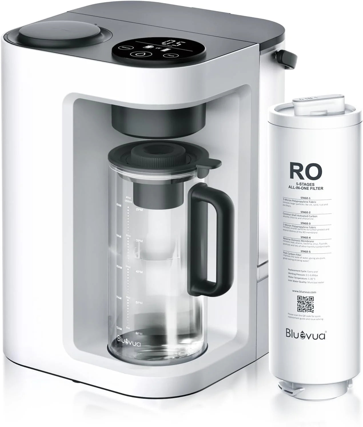 Bluevua RO100ROPOT-Lite(UV) reverse osmosis system countertop water purifier, 7-stage purification, with UV and remineralization functions, TDS and filter life monitoring