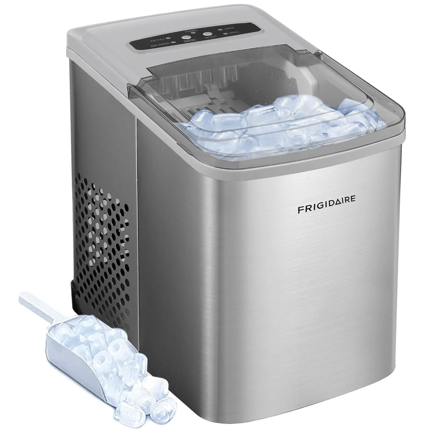 Frigidaire Countertop Portable, 26 lb per Day Bullet Ice Maker Machine (Black Stainless Steel)