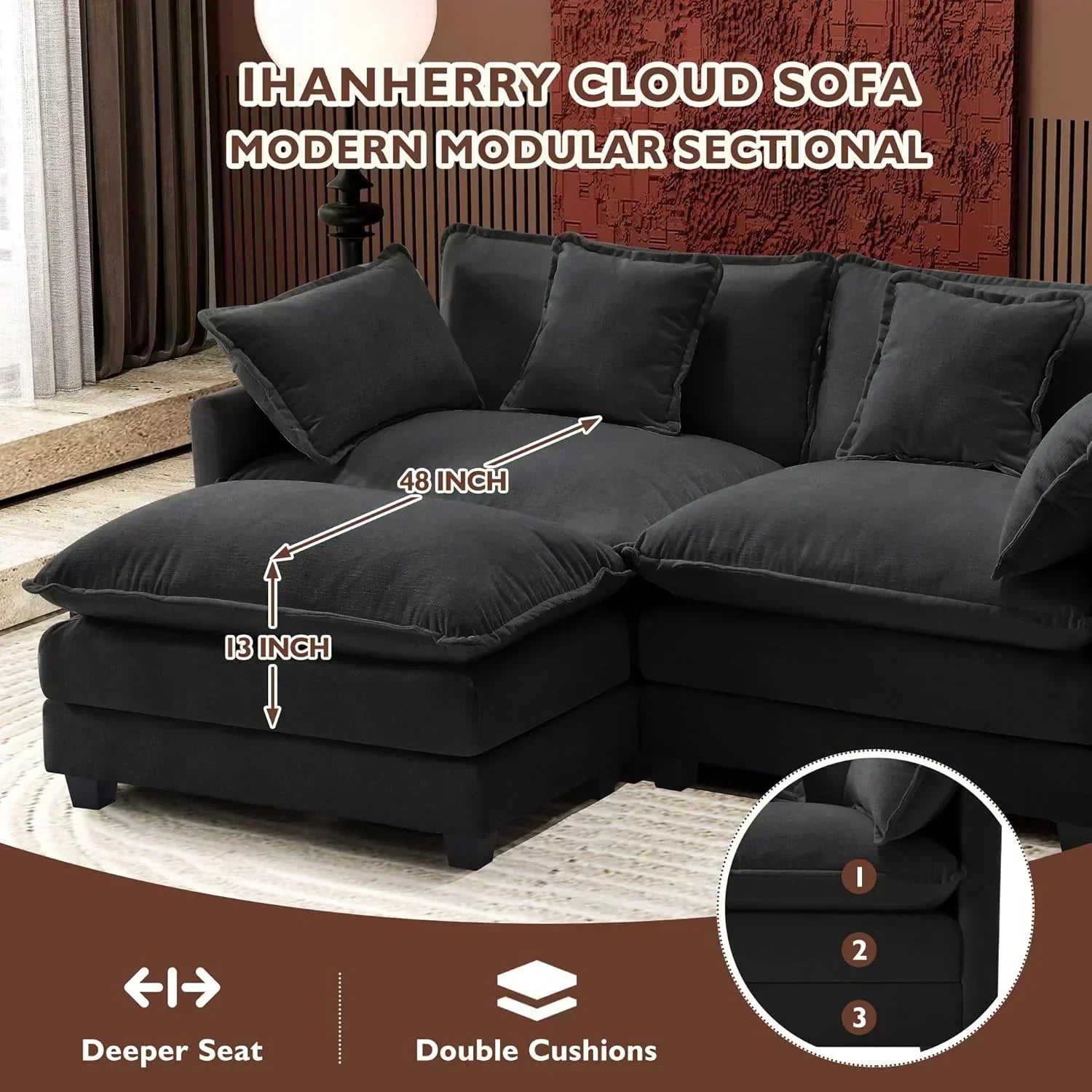 ihanherry 146-inch U-shaped modern sofa modular area cloud sofa