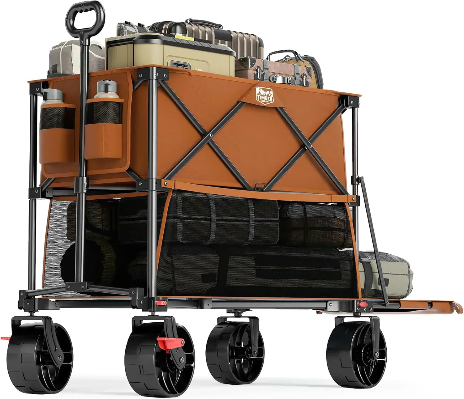 400L Large Capacity Folding Double Decker Cart with Brakes 54 Inch Extra Long Extended Cart