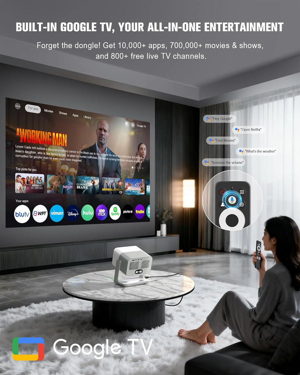 Smart Projector with WiFi and Bluetooth, VOPLLS Outdoor Projectors with Dolby/Auto Focus