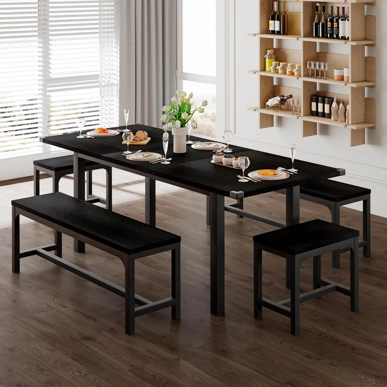 Feonase 5 Piece Dining Table Set for 4-8 People 63 Large Extendable Kitchen Table Set