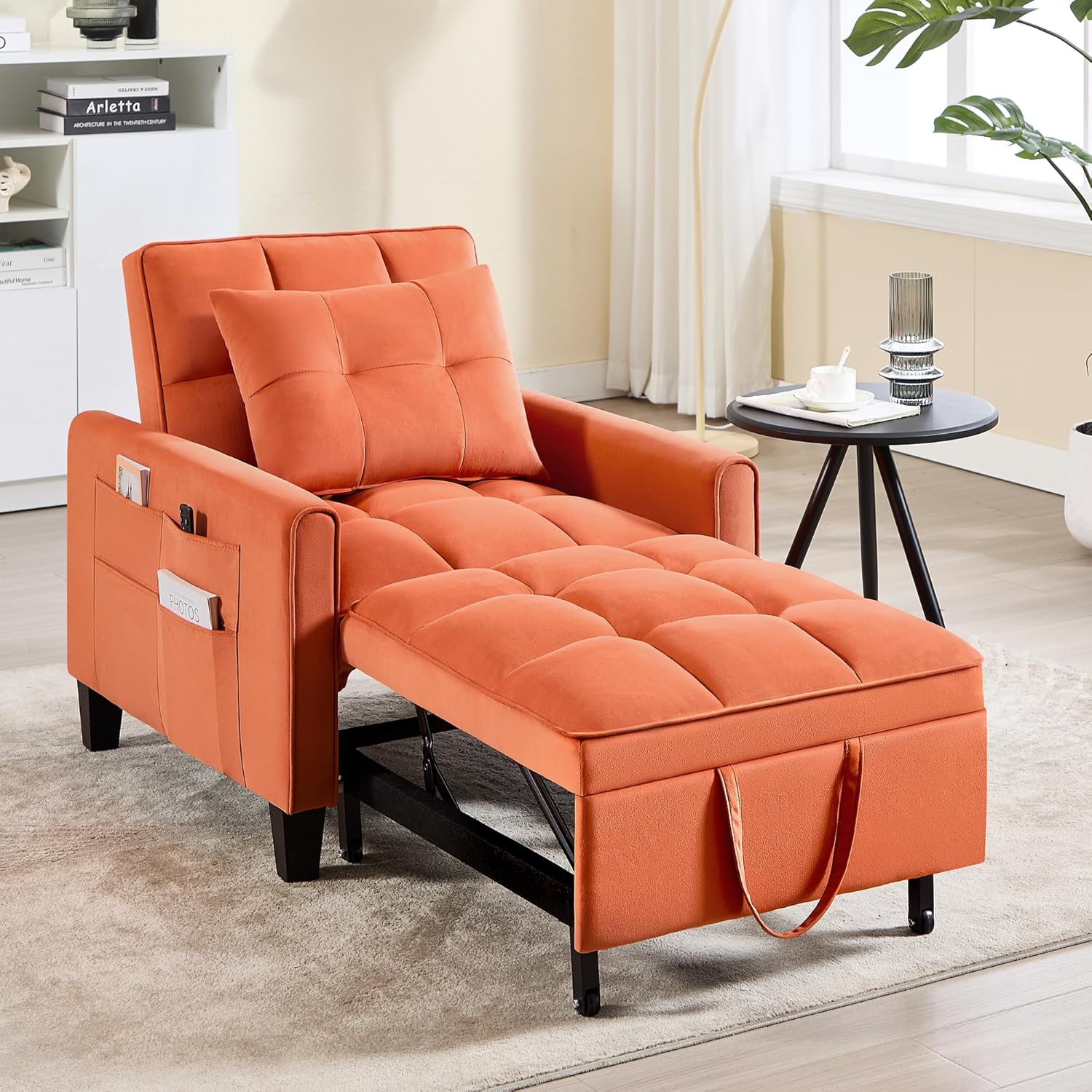Convertible Sleeper Chair 3 in 1 Sleeper Chair Bed Pull Out Sofa Bed Chairs Velvet Single Sofa