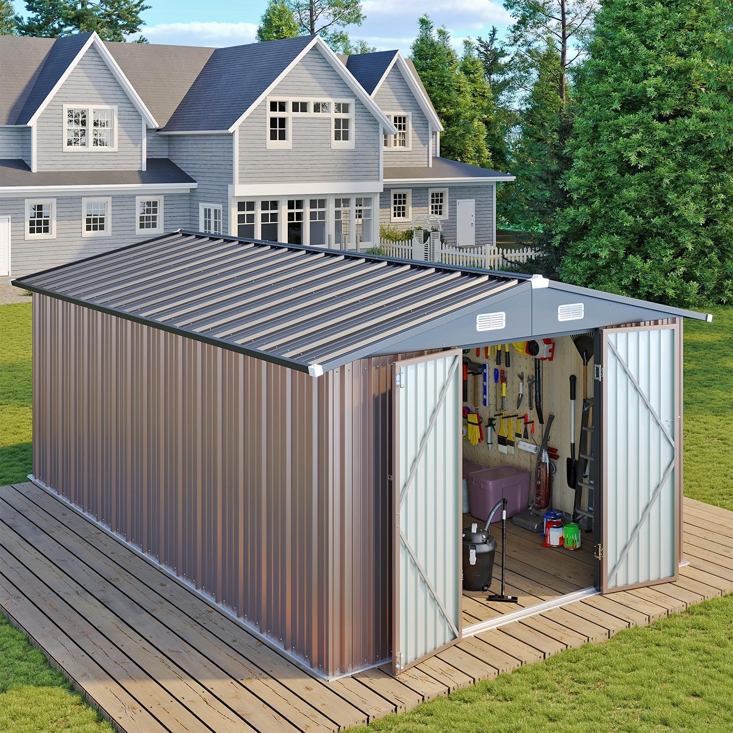 Aoxun 6.2x4 FT Shed Outdoor Storage Shed Metal Garden Shed Slooping Roof Tool Shed Bike Shed
