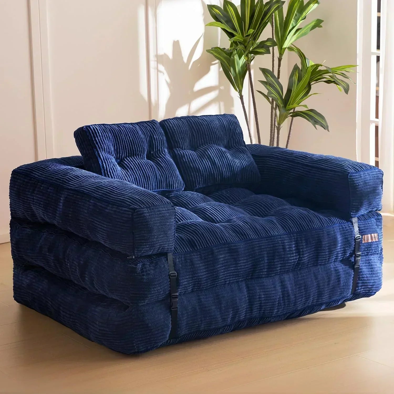 Folding Sofa Bed L-Shaped Convertible Sofa Bed with Armrests and Pillows