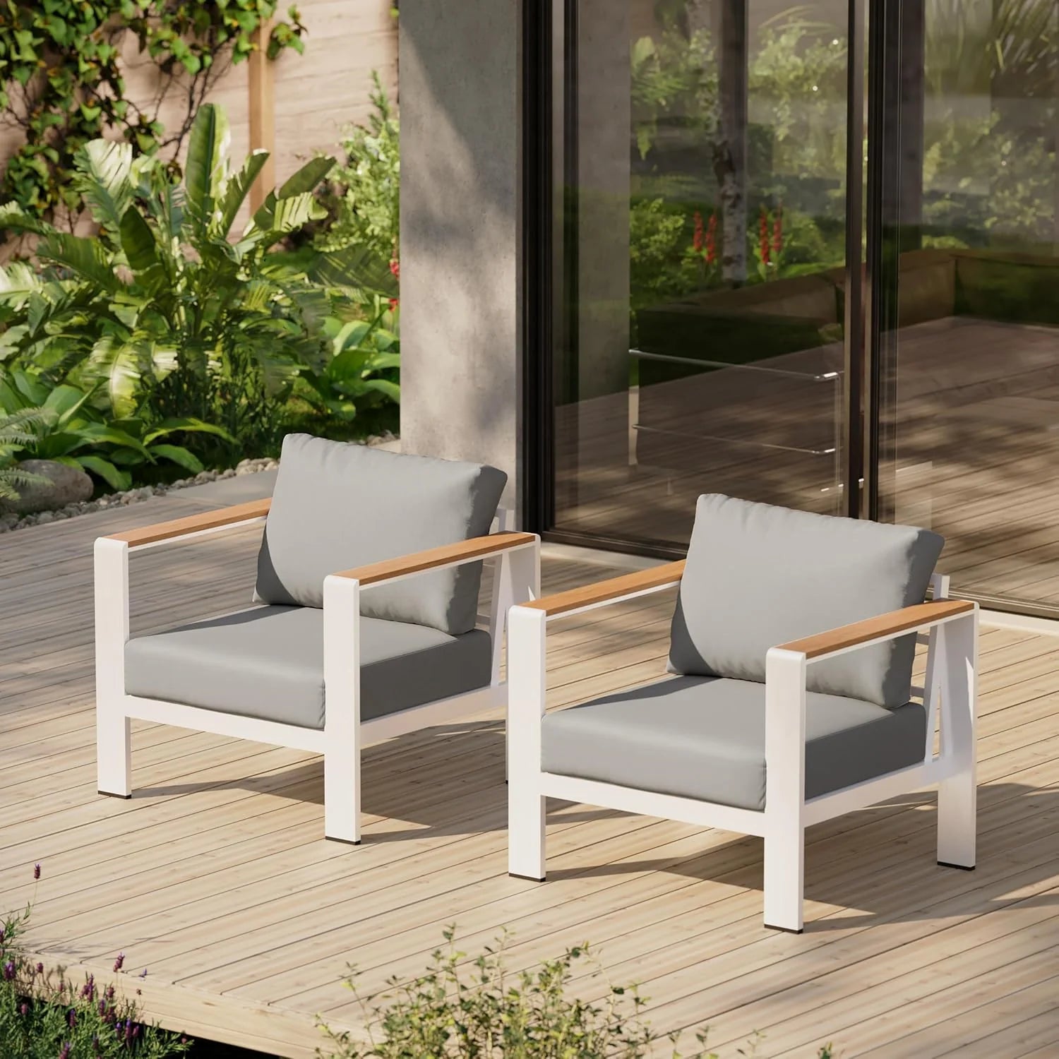 Aluminum Outdoor Patio Furniture Set with Coffee Table, 5 Piece Patio Conversation Sets, Outdoor Sectional Furniture for Porch, Balcony, Yard, Gray