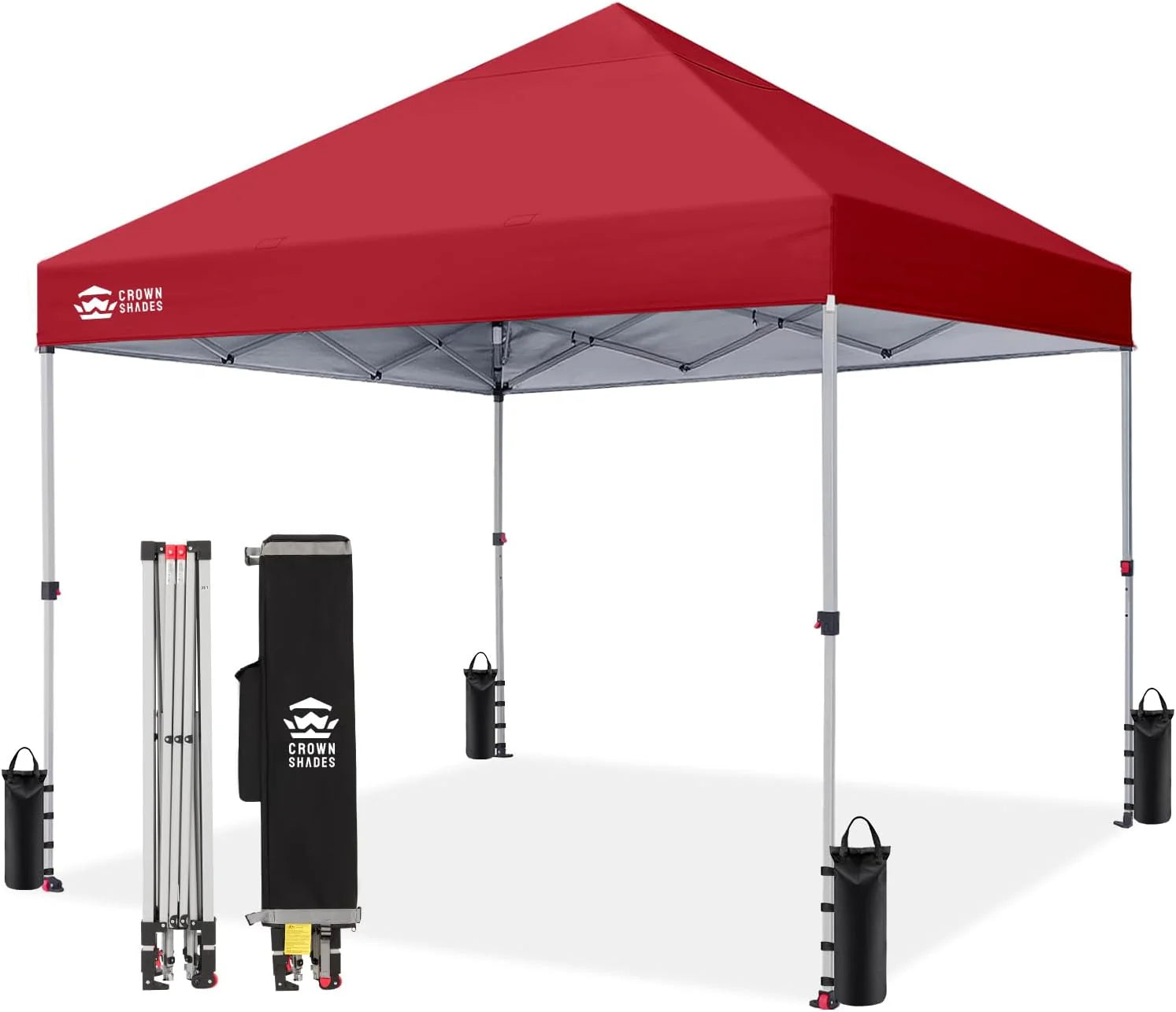Crown Shades 10x10 Pop Up Canopy - Beach Tent with One Push Setup - Outdoor Sun Shade for Events, Parties, Camping - Gazebo with STO-N-Go Cover Bag, Silver Coated Top, 3 Height& 4 Sand Bags, Yellow