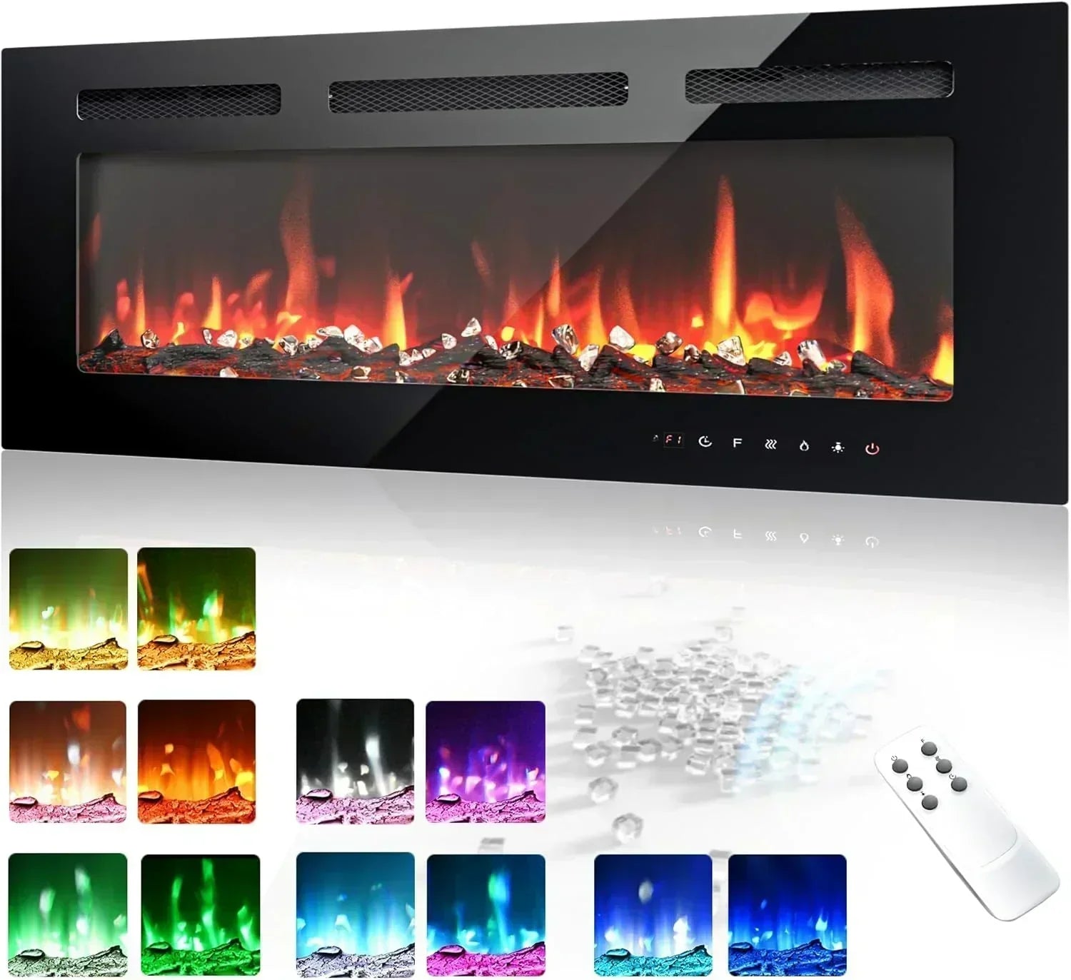 EUHOMY 50 Inch Electric Fireplace Wall Recessed Adjustable Flame Color Fireplace Heater