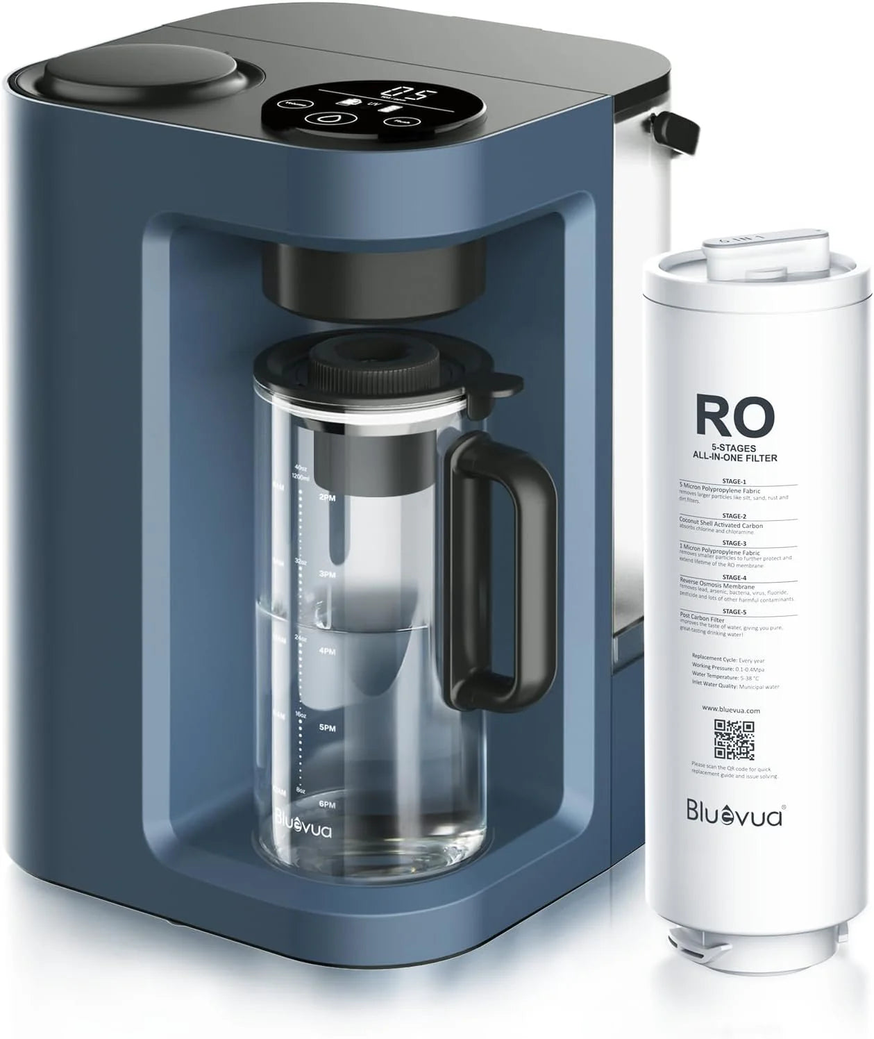 Bluevua RO100ROPOT-Lite(UV) reverse osmosis system countertop water purifier, 7-stage purification, with UV and remineralization functions, TDS and filter life monitoring