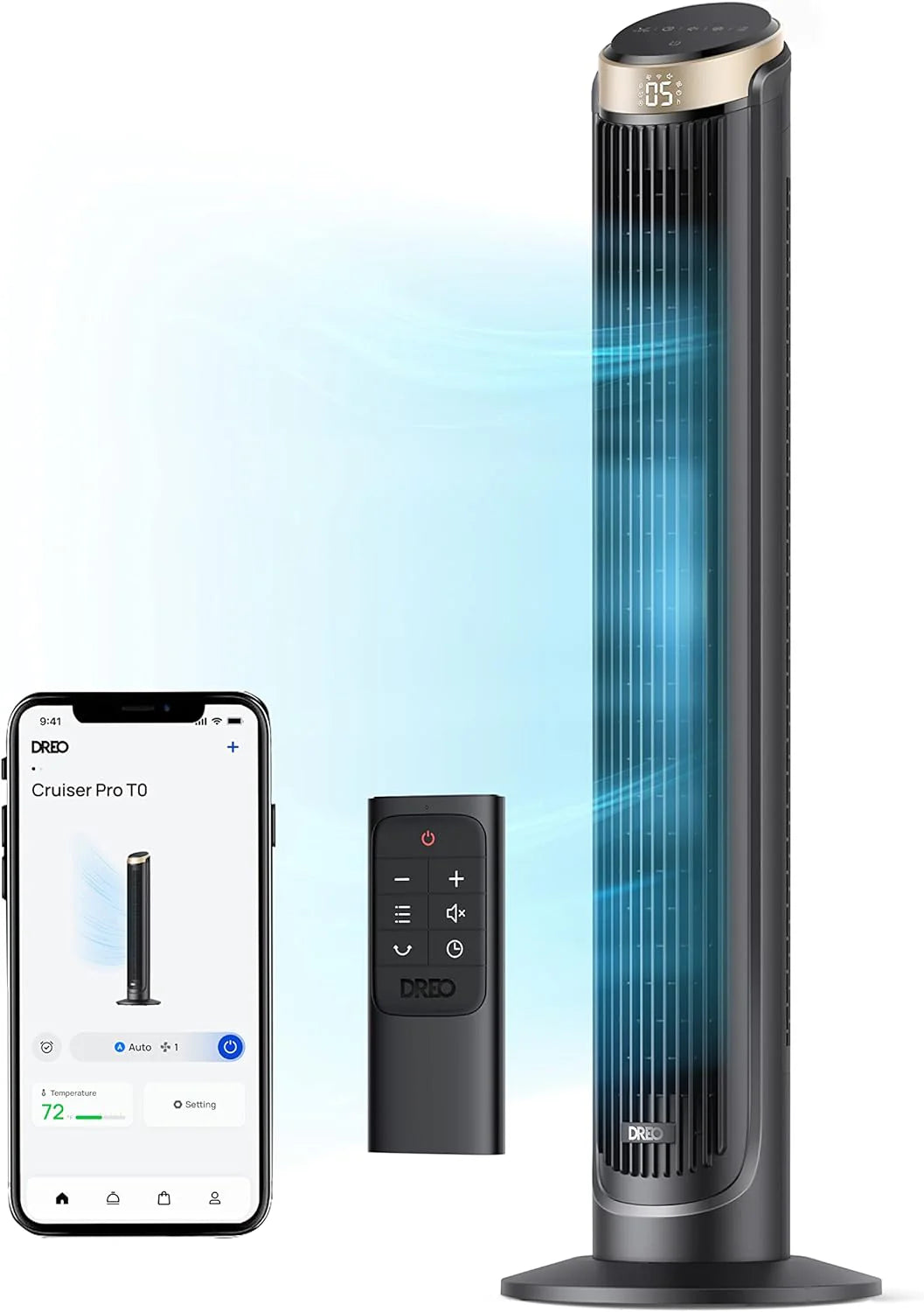DREO Smart Tower Fan for Bedroom, 90�� Oscillating 40 Standing Fan, 26ft/s High-Speed 5 Speeds 4 Modes, Quiet Room Floor Fans, Touch/Remote/APP & Voice Control, Work with Alexa, 12H Timer, Silver