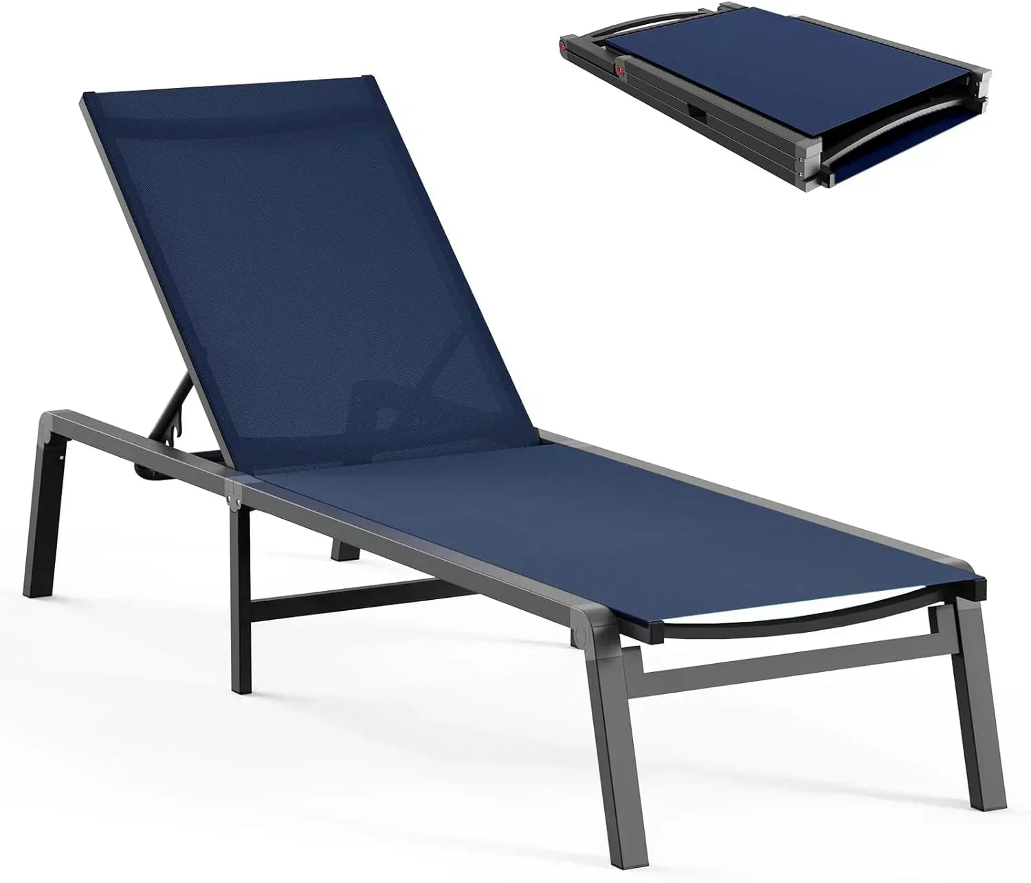 Aluminum Chaise Lounge Outdoor Foldable Assemble Free Outdoor Lounge Chair 5 Adjustable Backrest