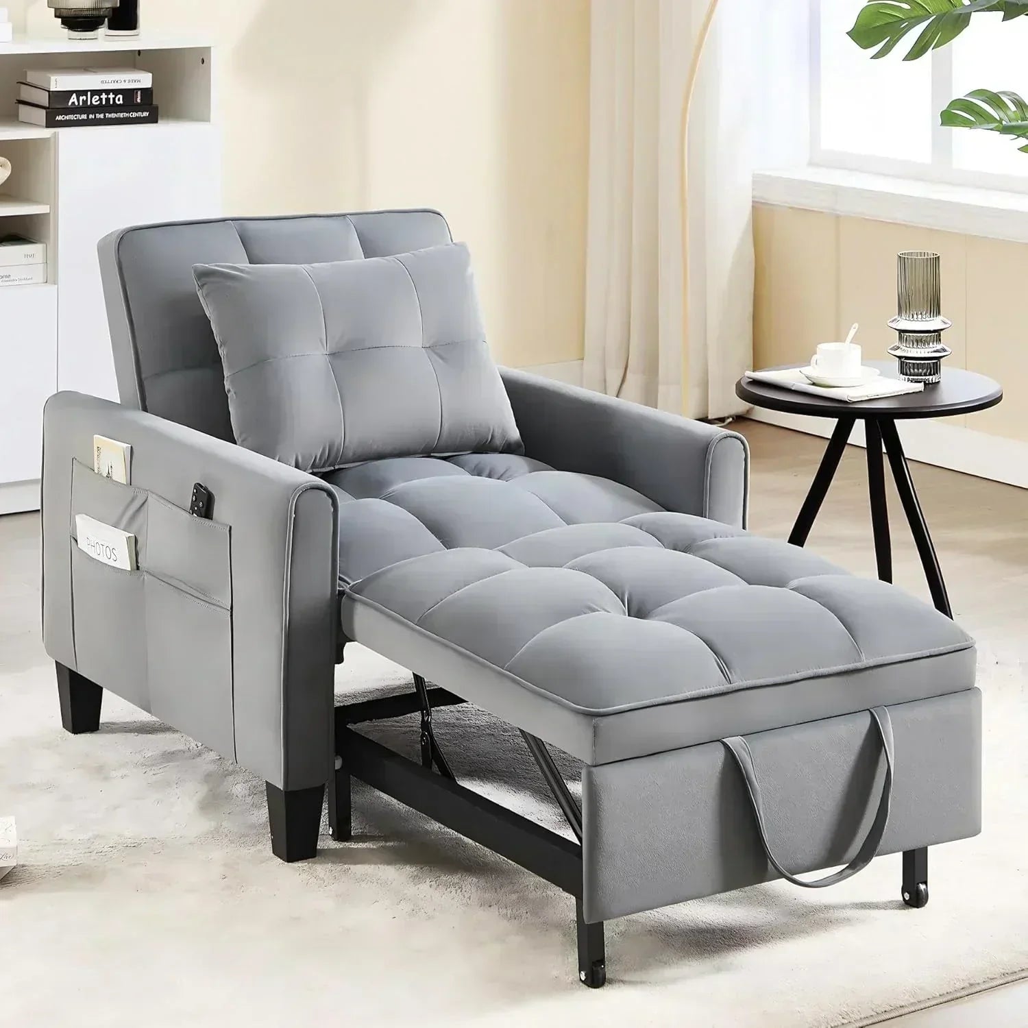 Convertible Sleeper Chair 3 in 1 Sleeper Chair Bed Pull Out Sofa Bed Chairs Velvet Single Sofa