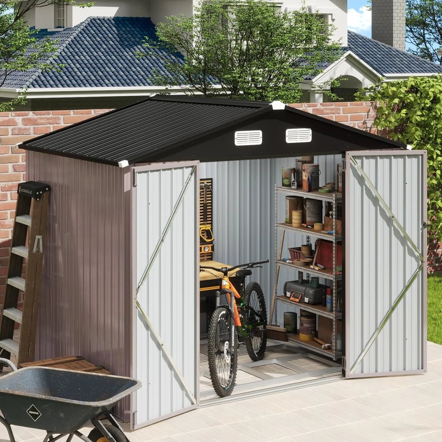 Aoxun 6.2x4 FT Shed Outdoor Storage Shed with Lockable Doors Sloping Roof Metal Garden