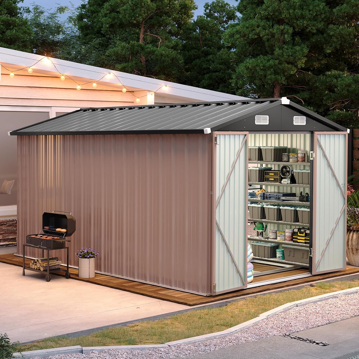 Aoxun 6.2x4 FT Shed Outdoor Storage Shed Metal Garden Shed Sloping Roof Tool Shed Bike Shed