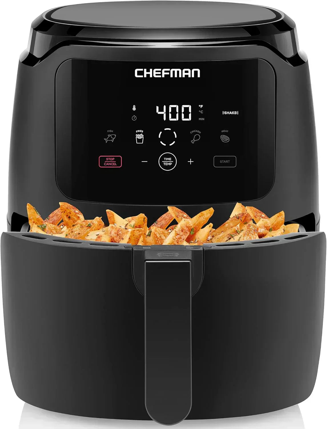 Chefman 6-Quart Double Basket Air Fryer Easy View Window uses two separate nonstick pans