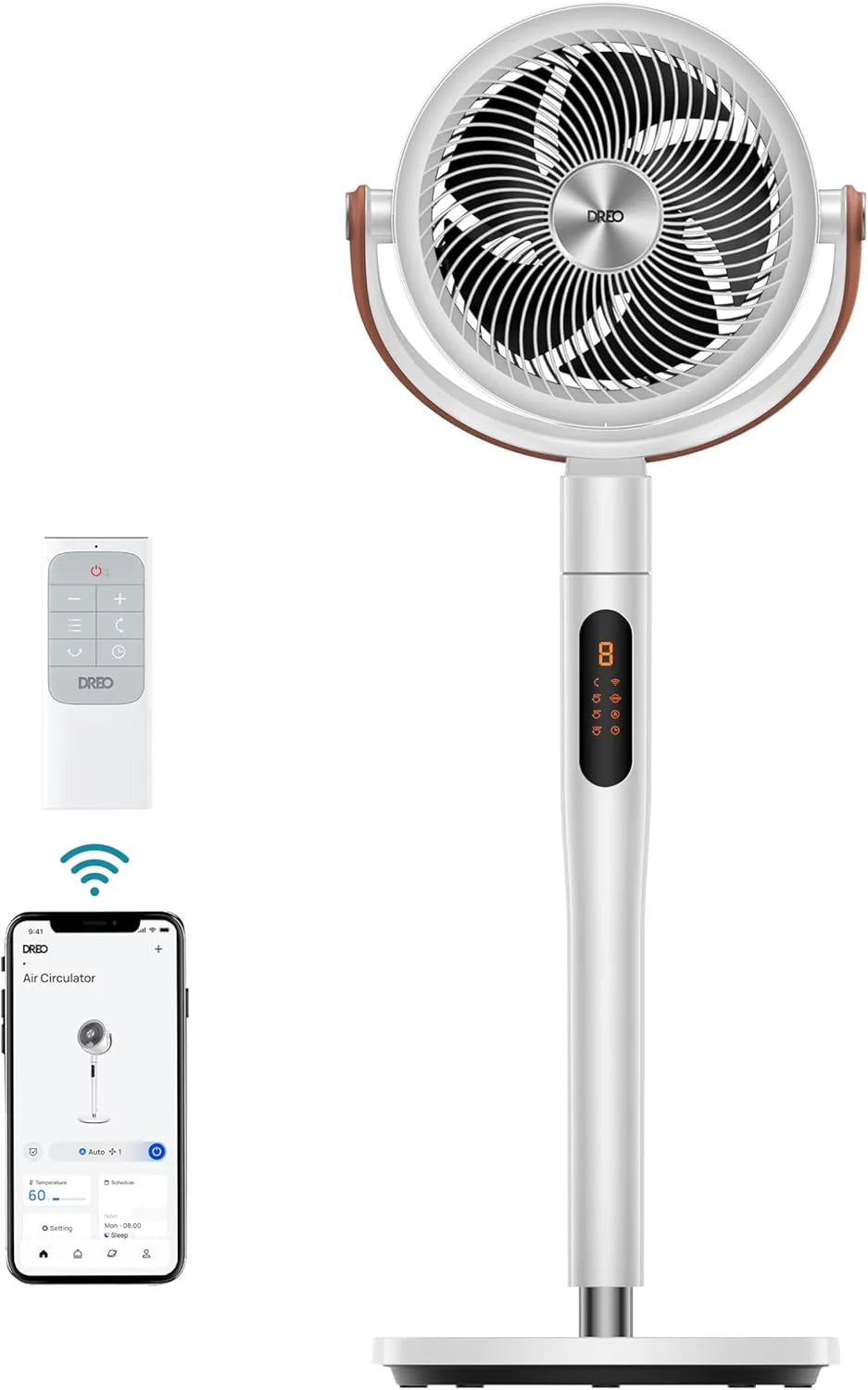 Dreo Smart Fan for Bedroom, 120°+105° Omni-directional Oscillating Standing Fans with Remote, 100ft Quiet Floor Fan for Room, Wi-Fi/Voice/Alexa, 6 Modes, 8 Speeds, 37-43'' Height, 12H Timer, DC Motor